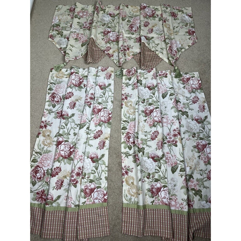 Home Trends‎ Orchard Scarsdale Floral Rose Tassel Valance Panels Set Cottagecore